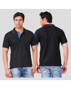 Scott T Shirt Polo Neck (Black with blue tip)