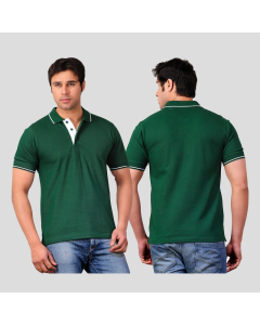Scott T Shirt Polo Neck (Bottle Green with white tip)