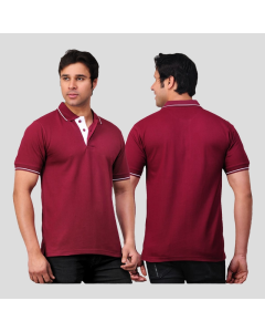 Scott T Shirt Polo Neck (Maroon with White tip)